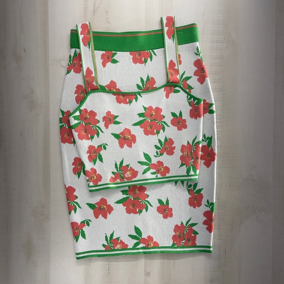 EVA FRANCO x Anthropologie floral 2 piece set skirt tank vacation travel M - Picture 6 of 11